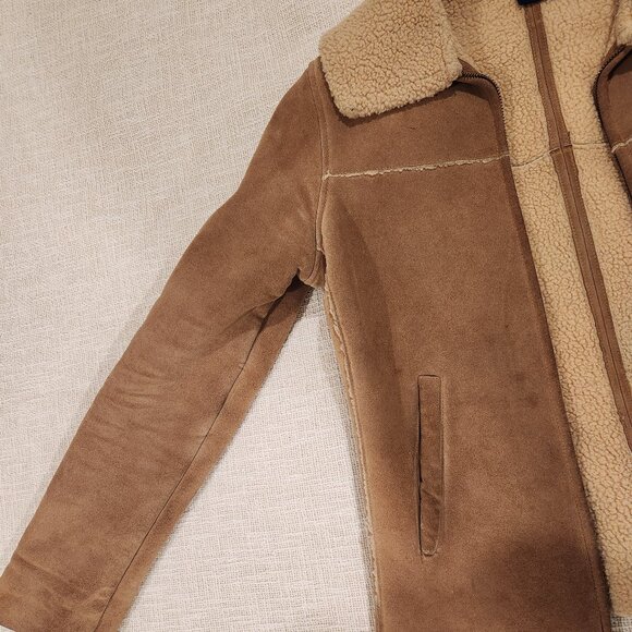 GAP Tan Leather Vintage Jacket - Aviator Bomber Pilot Sheepskin Style - Picture 2 of 10